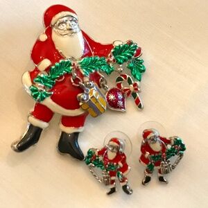 Santa Brooch/Pendant with Matching Earrings